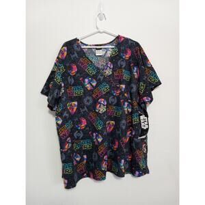 Star Wars Women's Scrub Top Multicolor Rainbow Surplice Darth Vader Cotton 3XL